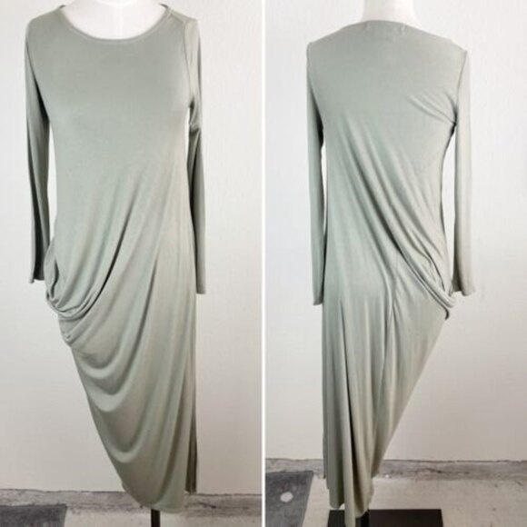 Free People Dresses & Skirts - Free People Beach Long Sleeve Draped Side Open Leg Olive Green MIDI Dress Small 